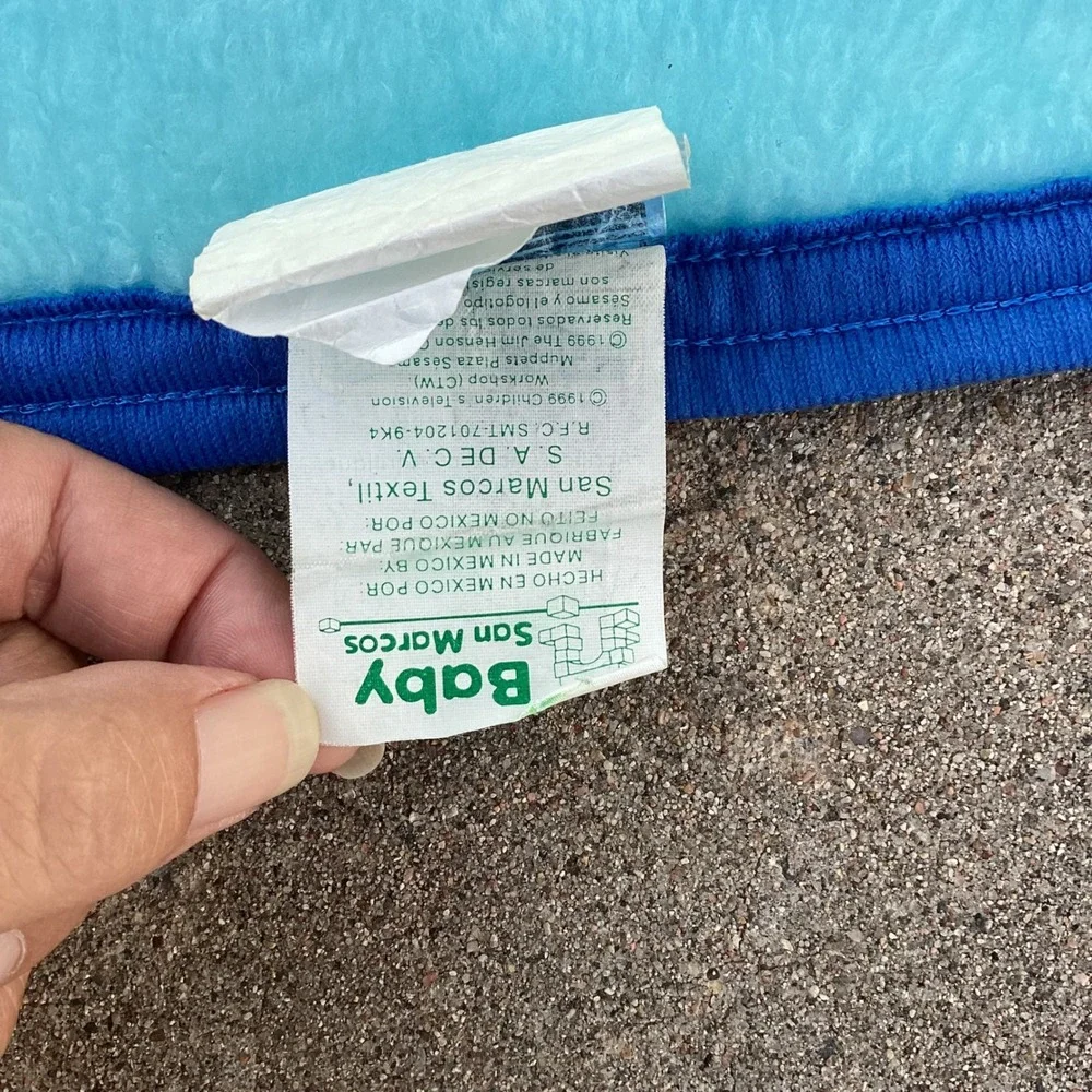 Vtg HTF San Marcos Elmo Plaza Sesamo Baby Blanket Hora De Dormir Blue 1999 Flaw